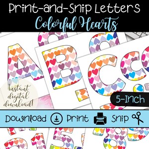 Cartas do quadro de avisos | Conjunto imprimível para professores | Tema colorido dos corações do arco-íris | Cores Brilhantes | Ideia de decoração para o dia dos namorados | Diversidade