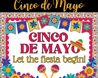 Cinco de Mayo Pinnwand Set, druckbare Fiesta-Dekorationen, multikulturelles Klassenzimmer, spanischer Urlaub, bunte Pinnwand-Idee