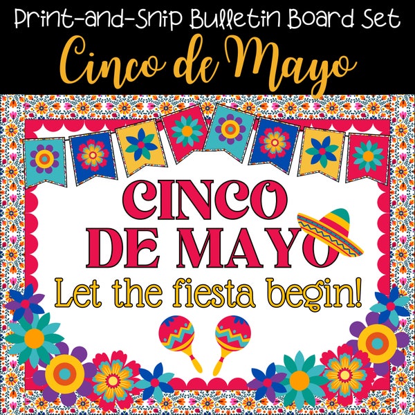 Cinco de Mayo Bulletin Board Set, Printable Fiesta Decorations, Multicultural Classroom, Spanish Holiday, Colorful Bulletin Board Idea