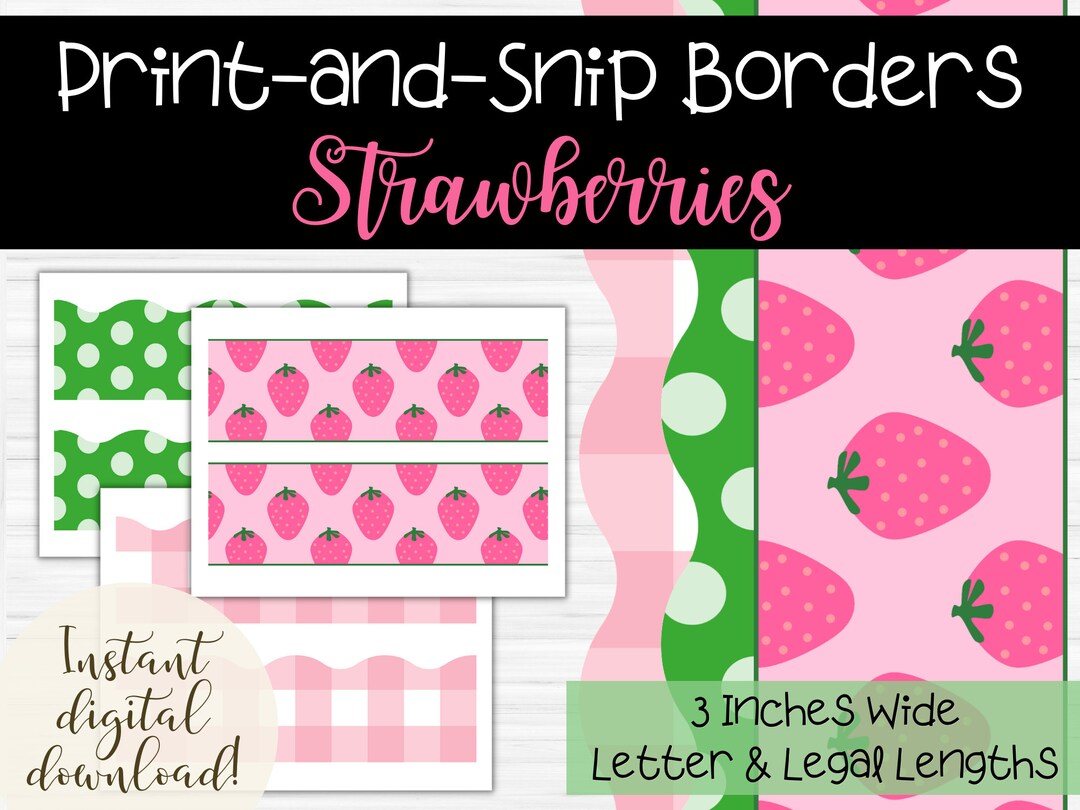 Printable Border Set for Classroom Bulletin Boards Strawberry Etsy