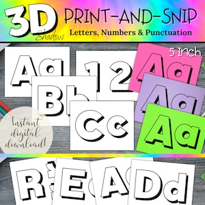 Bulletin Board Block Letters | Printable 3D Shadow Letters & Numbers for Classroom Boards, Signs, and Banners | Large Printable Alphabet Set