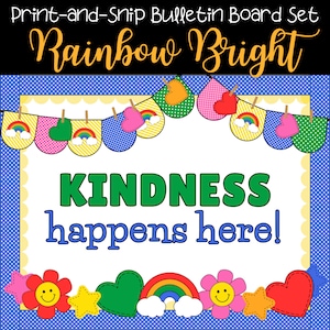 Rainbow Themed Bulletin Board Kit, Elementary Classroom, Printable Set, Bright Primary Colors, Back to School Decor, Cute Bunting Banner
