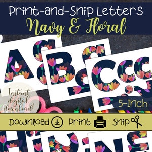 Cartas de tablón de anuncios florales / Conjunto de cartas imprimibles de primavera y verano para maestros / Tema floral azul marino / Decoraciones lindas para el aula