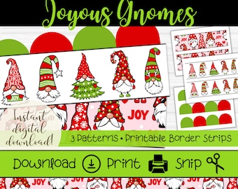 Christmas Gnome Bulletin Board Borders | Printable Holiday Border Strips for Classroom Boards | Teacher Borders | Gnome Bulletin Board Theme