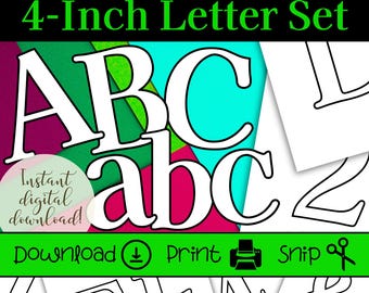 Letras y números del alfabeto imprimibles de 4 pulgadas: Esquema de plantilla (PDF)