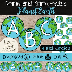 Letras del Planeta Tierra / Juego de letras decorativas del Día de la Tierra / Decoración para profesores de ciencias / Tema de tablón de anuncios de geografía / Alfabeto imprimible único