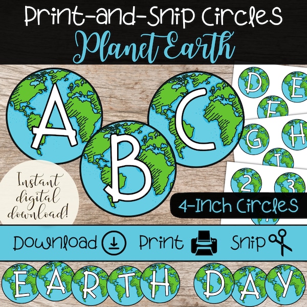 Decorative Planet Earth Letters | Printable Circle Letter Set | Earth Day Decor | Earth Science Teacher | Science Bulletin Board Letters