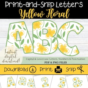 Yellow Floral Bulletin Board Letters (PDF & PNG Downloads)
