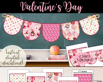 Valentine's Day Bunting Banner: Printable Rounded Flags (Digital Download)
