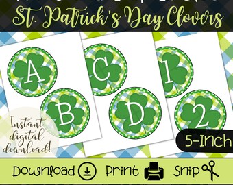Printable St. Patrick&#39;s Day Circle Letters for Classroom Bulletin Boards and Party Displays, Green Clover Letters and Numbers for DIY Signs