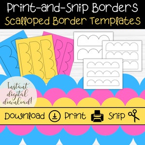 Scalloped Bulletin Board Border Templates | Printable Borders for Teachers | DIY Sign & Banner Trim | Black Ink Borders | Rounded Border Set