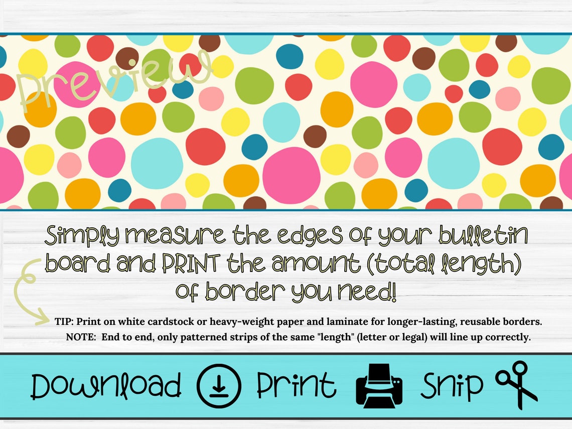 Printable Bulletin Board Border in Polka Dot Pattern, Classroom Decor