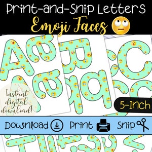 Emoji imprimible se enfrenta a letras del tablón de anuncios del aula, letreros de bricolaje y pancartas para fiestas temáticas escolares y emoji, cartas digitales para maestros