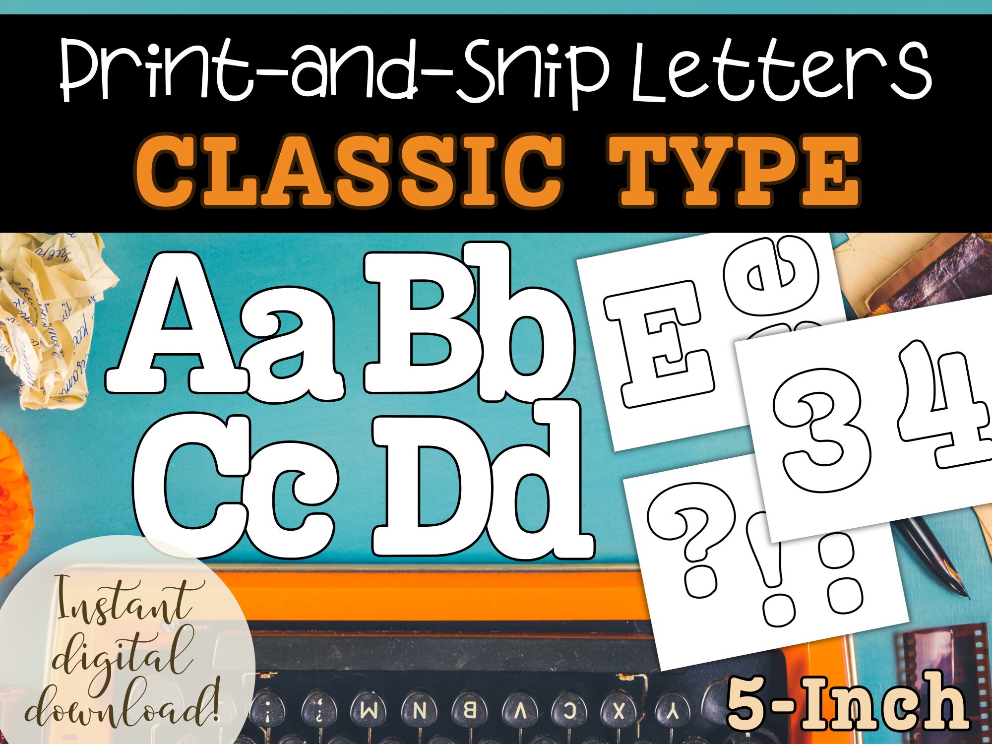 Classic Typewriter Style Font Bulletin Board Letters, Printable Large