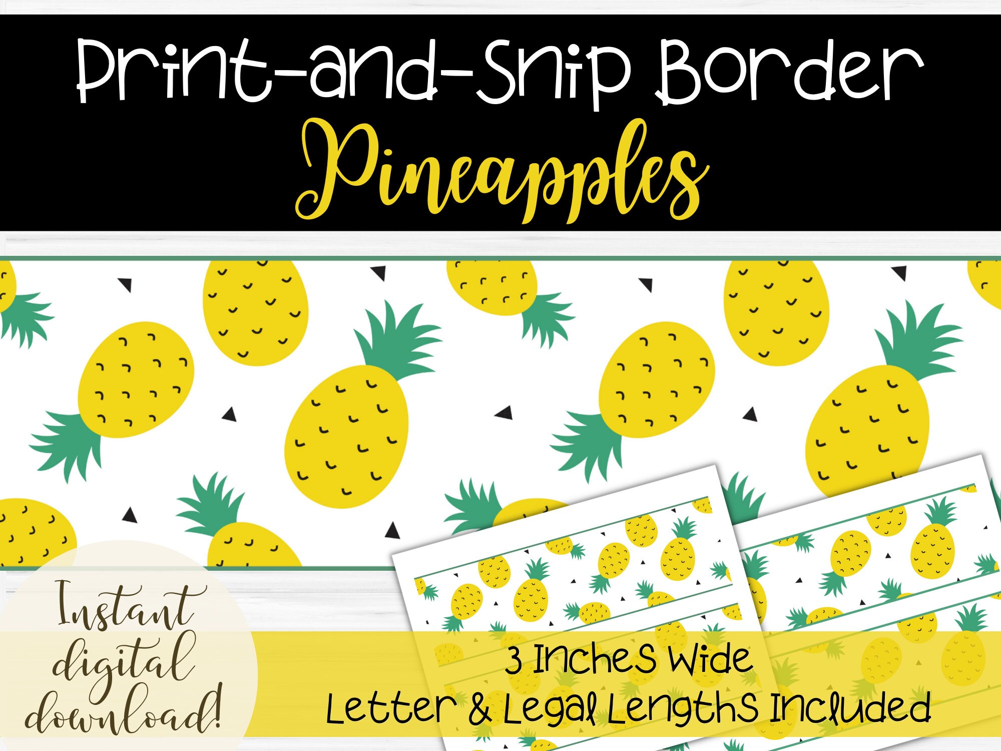 Yellow Pineapples Bulletin Board Border, Printable Trim for Classroom