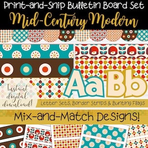 Mid-Century Modern Bulletin Board Set | Printable Mix and Match Bulletin Board Kit | Letters & Borders for Teachers | Back to School Board