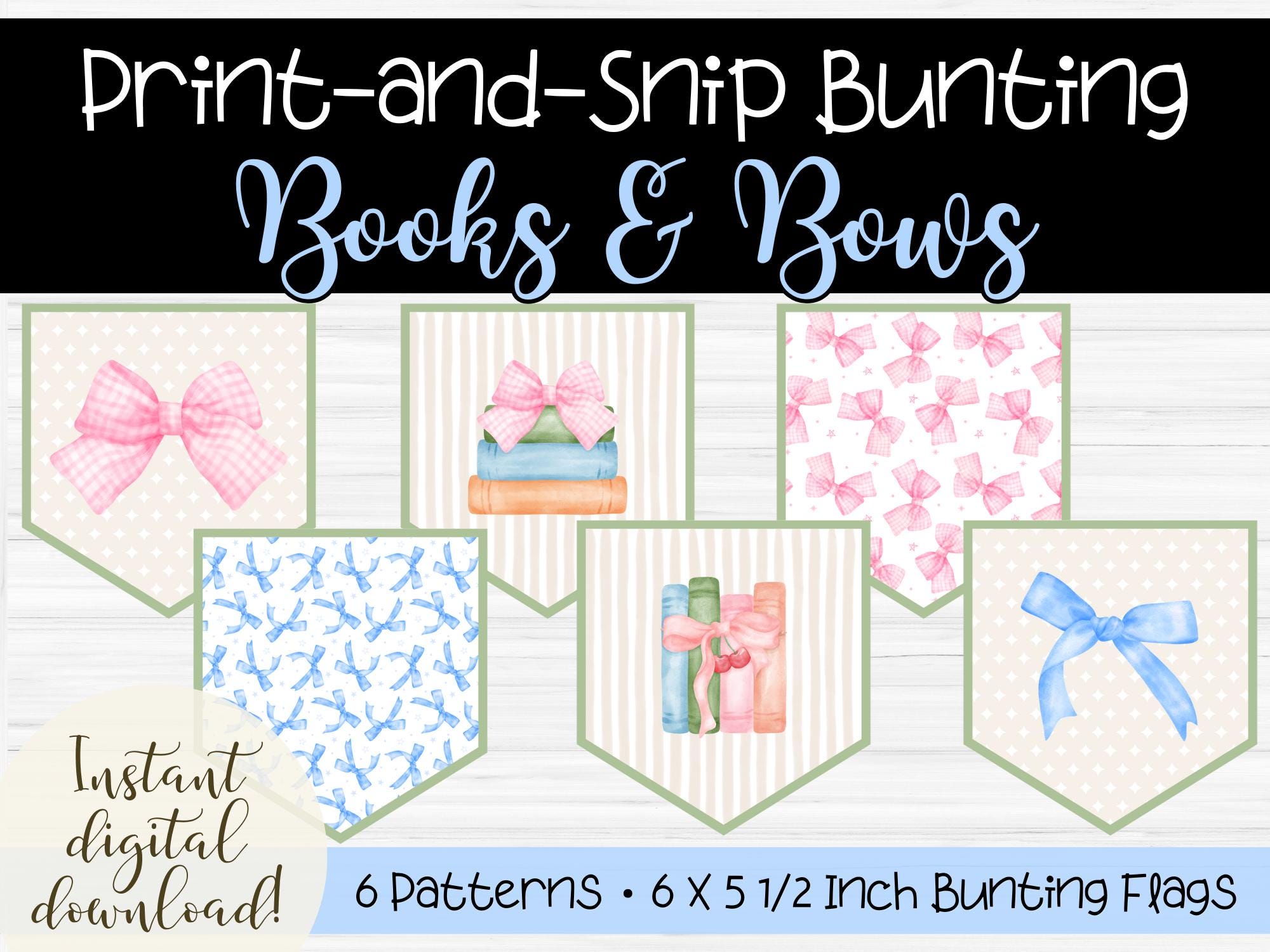 Books and Bows Bunting Banner | Pastel Bulletin Board Decor (digital ...