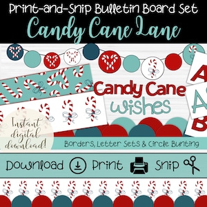 Candy Cane Bulletin Board Set | Printable Christmas Borders & Bunting | Holiday Letter Sets for Teachers | Christmas Candy Themed Classroom