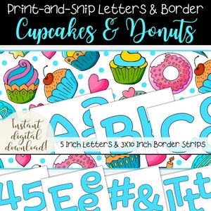 Cupcake Bulletin Board Set | Student Birthday Board | Printable Cupcake Borders | Whimsical Donuts | Happy Birthday Board | Teacher Decor