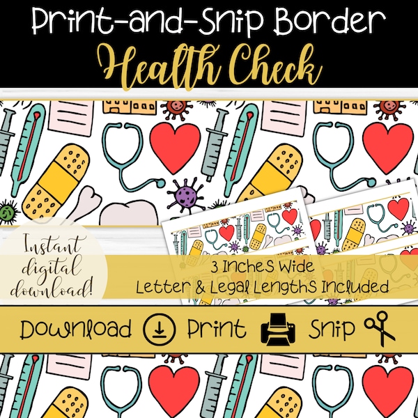 Health Themed Bulletin Board Border | School Nurse Bulletin Board | Heart Healthy | Safety First Board Theme | Printable Trim for Teachers