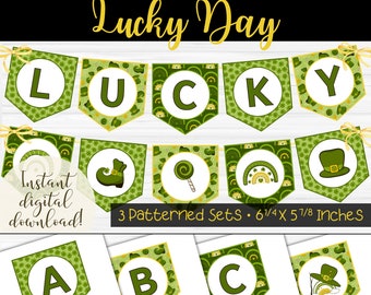 St. Patrick's Day Bunting Flags, Printable Bunting Banner, March Bulletin Board Accessories, Green Rainbow & Clover Theme, Holiday Classroom