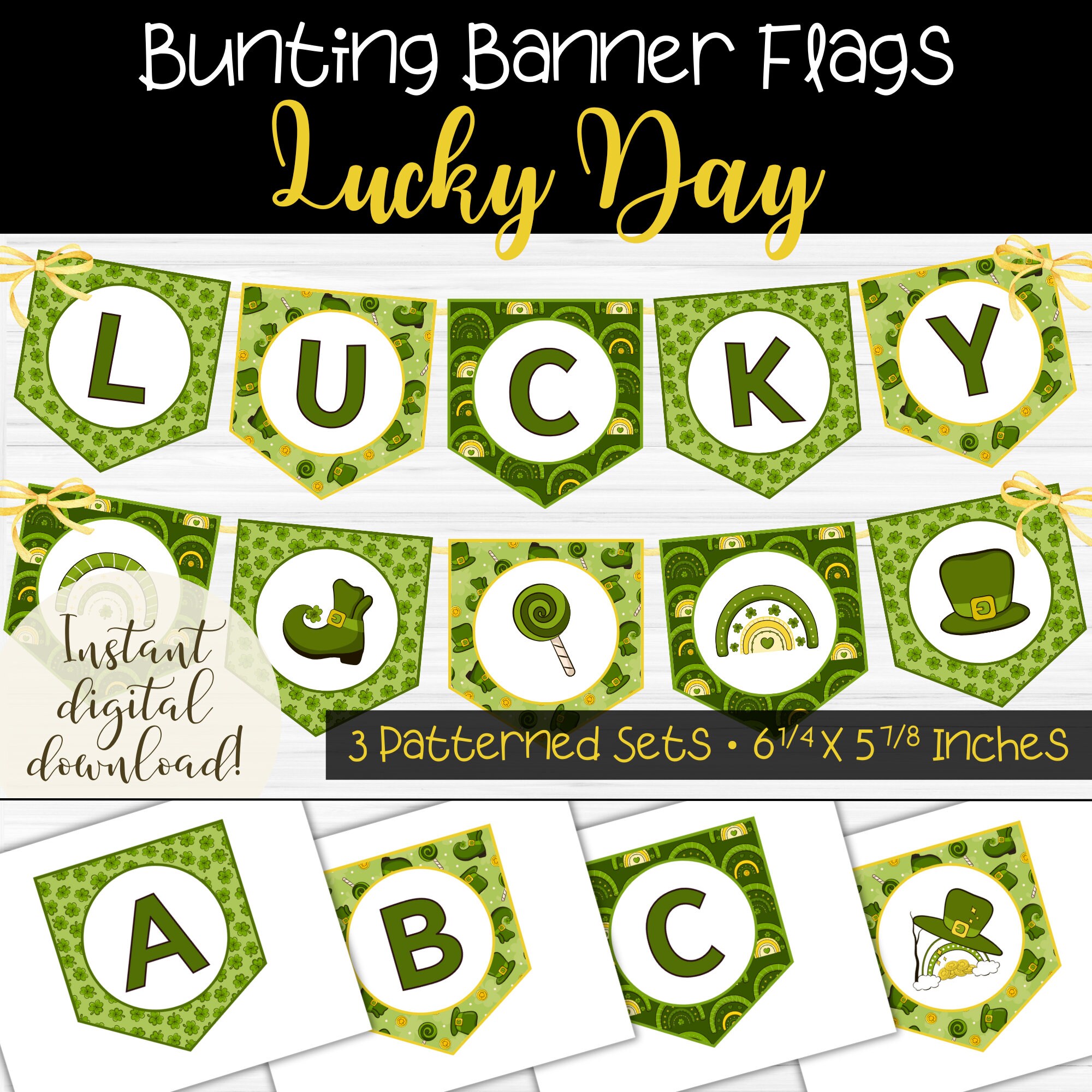 St. Patrick's Day Bunting Flags, Printable Bunting Banner, March Bulletin Board Accessories, Green Rainbow & Clover Theme, Holiday Classroom