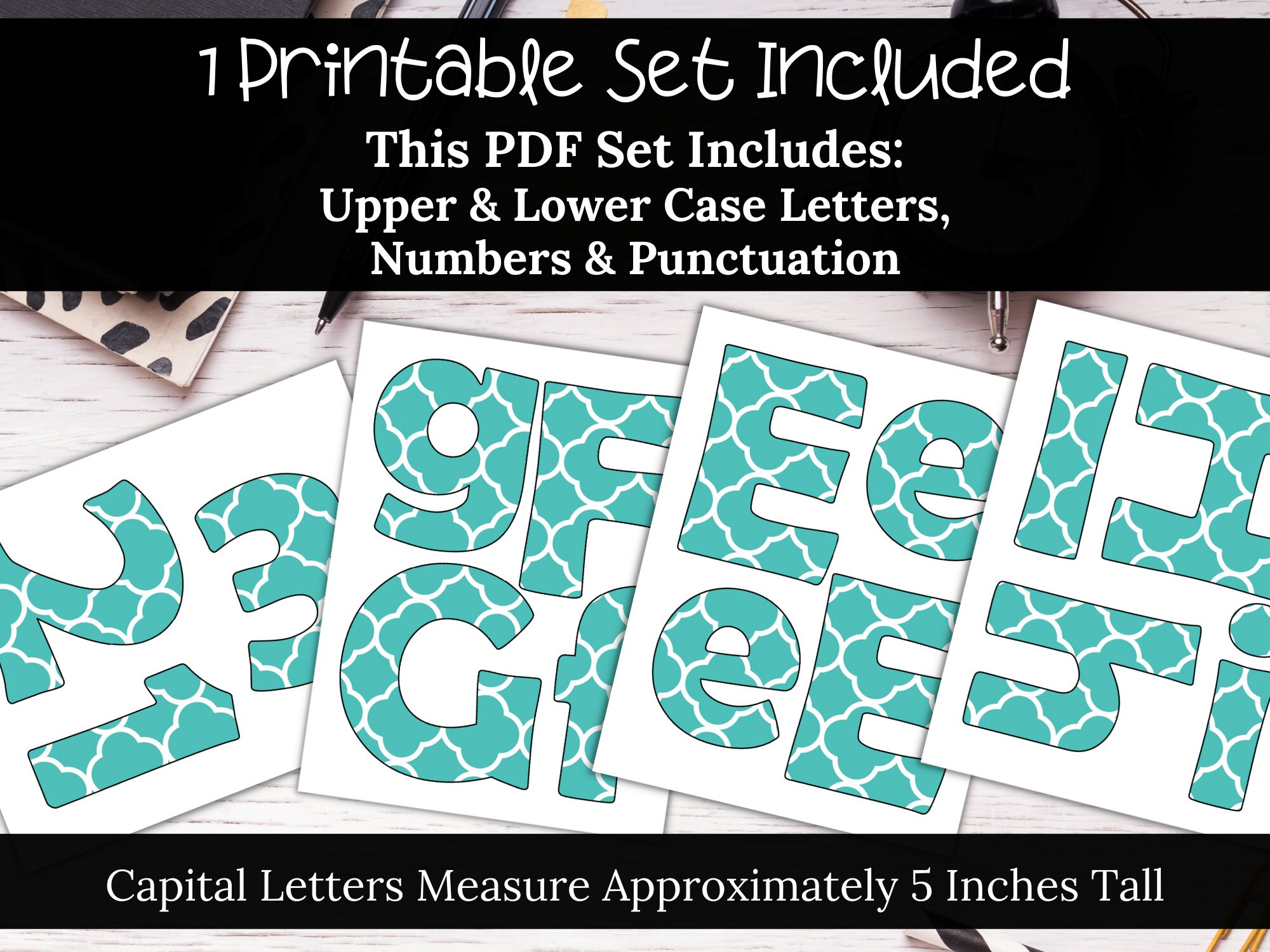 Printable Turquoise Letter Set With White Quatrefoil Pattern for DIY ...