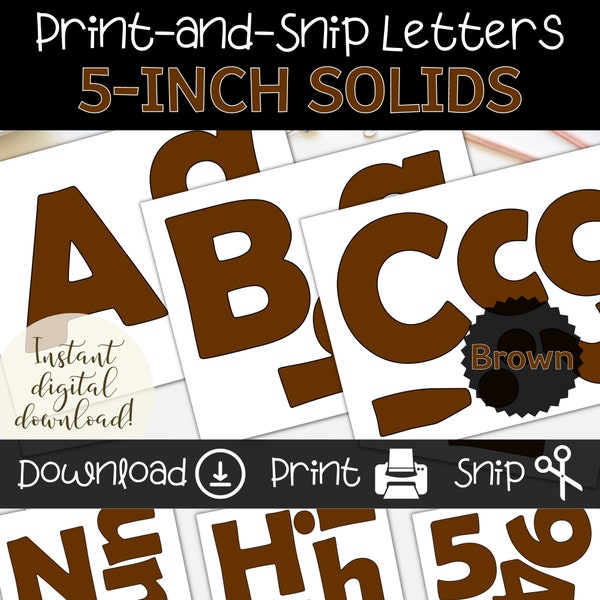 Printable Bulletin Board Letters in Chocolate Brown with Black Outline, Teacher Letter Set for Wall and Door Displays, 5 Inch Sign Letters