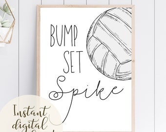 Volleyball Wall Print, Kids & Teens Sports Decor, Printable Wall Art, Sketched Volleyball, Athletic Classroom Theme, Bump Set Spike Poster