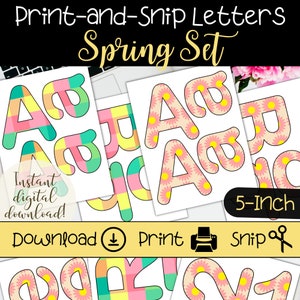 Conjuntos de letras de primavera para tablón de anuncios / Conjuntos de letras imprimibles / DIY Sign & Banner / Pastel Plaid y Floral / Tema de primavera / Cartas de maestros
