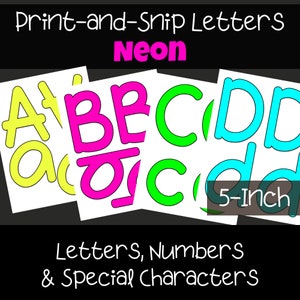 Cartas de tablón de anuncios de neón / Conjunto de cartas imprimibles para maestros / Letras de 5 pulgadas / Decoración brillante del aula / Letreros y pancartas de fiesta de neón