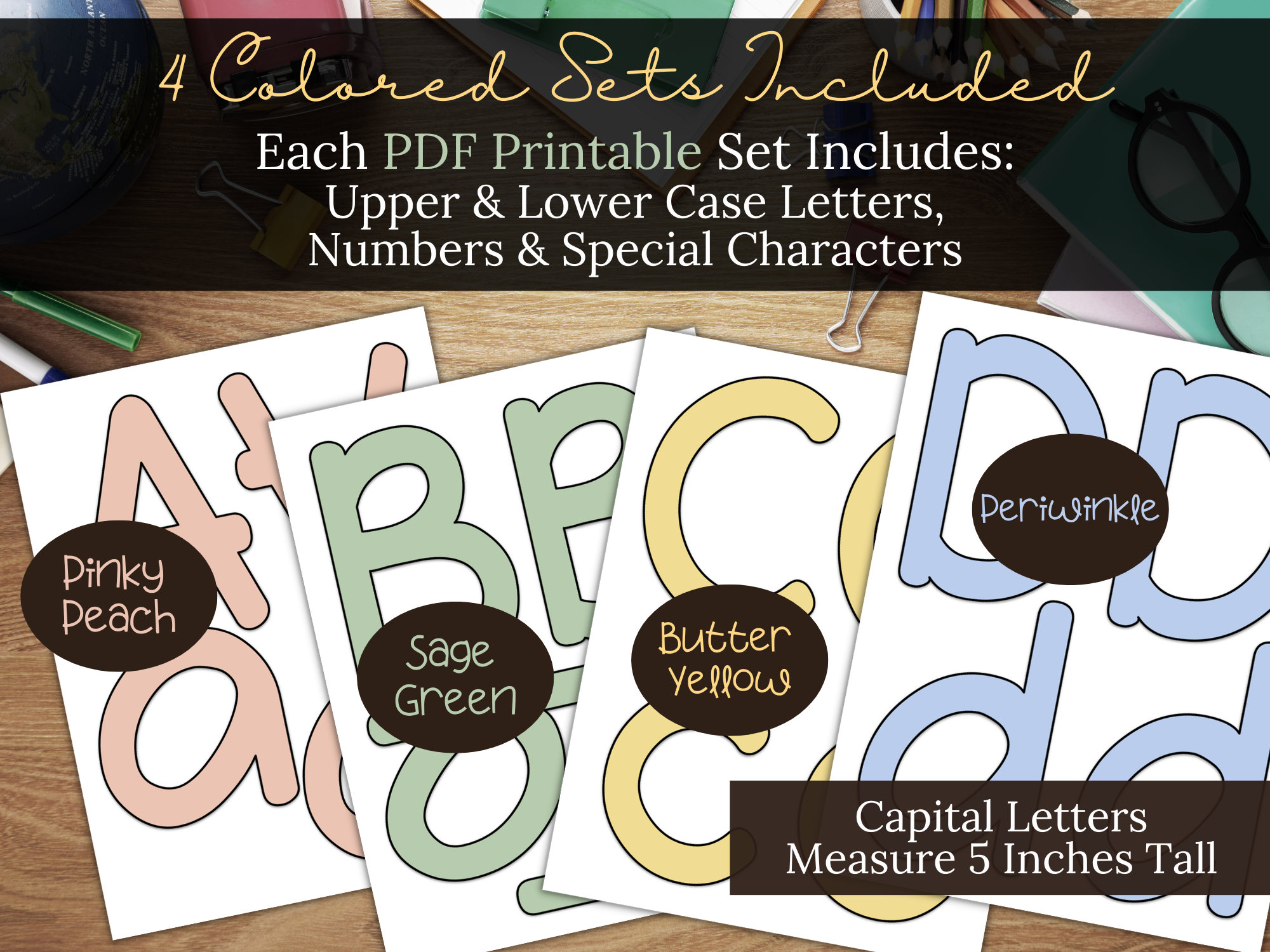 Printable Letters & Numbers for Bulletin Boards and Signs, 4 PDF Sets,  Light Colors, Banners, Print and Cut, Classroom, Download, 5 Inches 