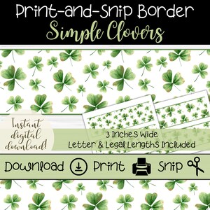 St. Patrick&#39;s Day Bulletin Board Border | Printable Clover Trim | Shamrock Theme | Bulletin Board Idea | Green Painted Clovers