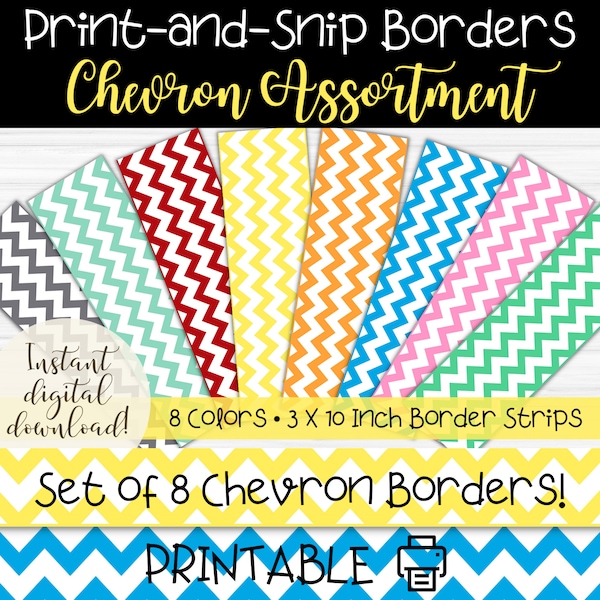Chevron Pattern Bulletin Board Border Strips | Cute Printable Trim for Classroom Boards | Teacher Borders in Trendy Chevron Zig Zag Print