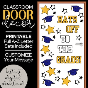 Decoración para puerta de aula de graduación / Exhibición imprimible / Idea para tablón de anuncios de mayo / Celebración escolar / ¡Felicitaciones a los graduados!