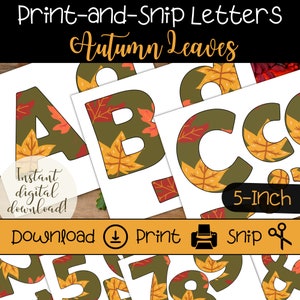 Cartas del tablón de anuncios de otoño / Tema del follaje de otoño / Conjunto de cartas de maestro imprimibles / Letras grandes de 5 pulgadas / Colores de otoño / Signo y banner de bricolaje