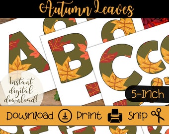 Fall Bulletin Board Letters | Autumn Foliage Theme | Printable Teacher Letter Set | Large 5 Inch Letters | Fall Colors | DIY Sign & Banner