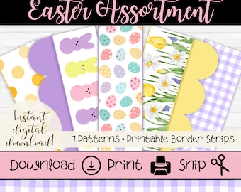 Easter Bulletin Board Borders | Easter Classroom Display | Printable Borders for Teachers | Bunnies & Easter Eggs | Tulips and Lily Trim