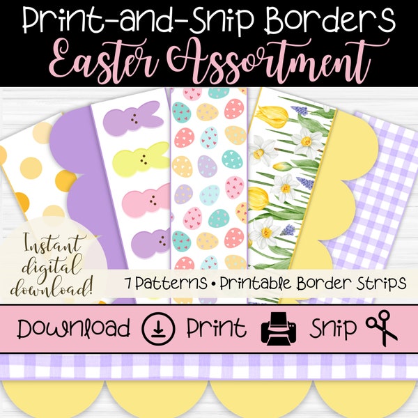 Easter Bulletin Board Borders | Easter Classroom Display | Printable Borders for Teachers | Bunnies & Easter Eggs | Tulips and Lily Trim