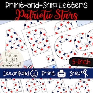 Patriotic Bulletin Board Letters | Red, White & Blue Stars | Printable Letter Set for Teachers | Patriotic Signs and Banners | Veteran&#39;s Day