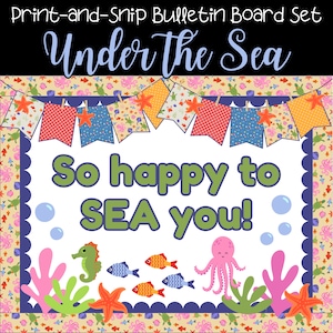 Kit de quadro de avisos sob o mar | Tema do oceano e vida marinha | Conjunto de sala de aula para impressão | Idéia de exibição de parede de volta às aulas | Polvo e Peixe