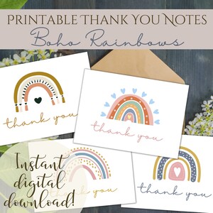 Note di ringraziamento stampabili / Arcobaleni Boho / Tavolozza di colori neutri / Note di gratitudine / Ringraziamenti / Biglietti di ringraziamento / Disegni Boho alla moda