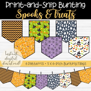Halloween Bunting Flags: Spooky Black & Orange Theme (PDF Downloadable File)