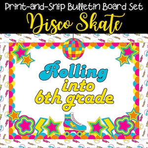 Retro Bulletin Board Set | Vintage Roller Skate & Disco Ball Theme | Printable Kit | 80&#39;s and 90&#39;s Classroom Decor Idea | Full Letter Sets