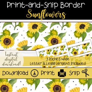 Sunflowers Bulletin Board Border | Printable Classroom Board Trim | Summer Party Signs & Banners | Spring Floral Classroom Displays