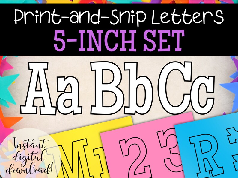 Printable 5-inch Block Letter Set | Black Outline (digital Download) - Etsy