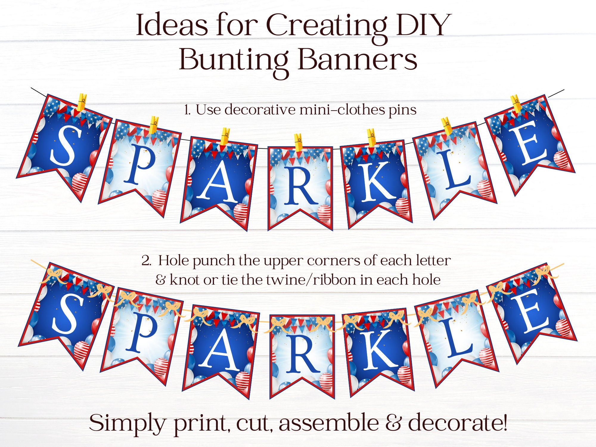 Printable Patriotic Bunting Banner Flags in America-themed - Etsy