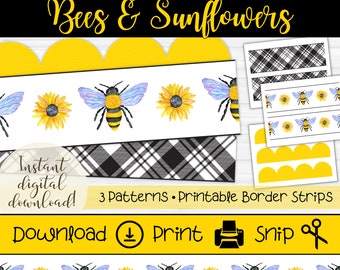 Bees & Sunflowers Bulletin Board Borders | Classroom Decor (Digital Download)