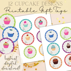 Druckbare Geschenkanhänger | Geschenkaufkleber | Buntes Cupcake Thema | Geschenktüten-Idee | Geschenkanhänger für Kinder | Print & Write | Leuchtende Farben