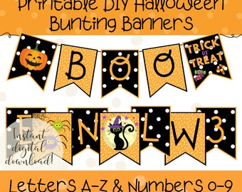 Halloween Printable DIY Bunting Banner Letters and Numbers, Holiday Garland, Trick or Treat Sign, Orange and Black Decorations